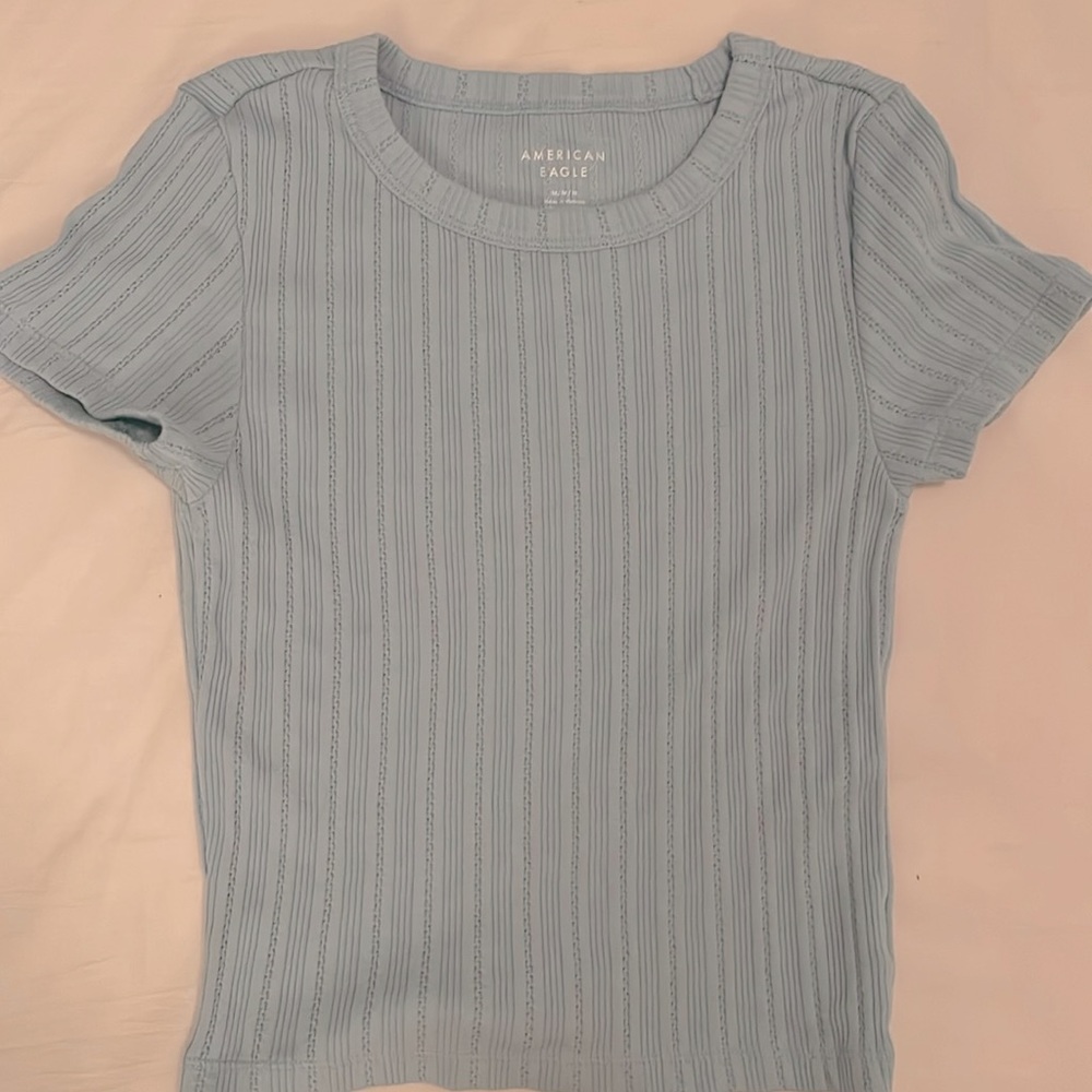 American Eagle NWOT  cropped pointelle-knit hey baby tee medium baby blue